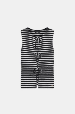 Stripe Knit Tie Detail Top - Black & White Stripe