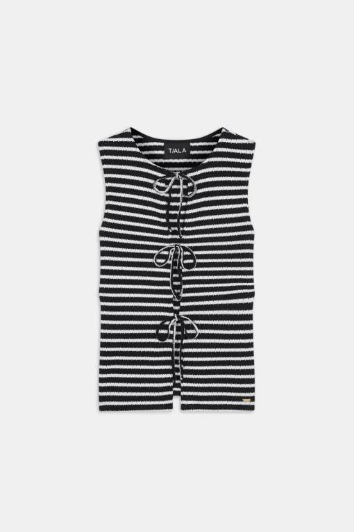 Stripe Knit Tie Detail Top - Black & White Stripe