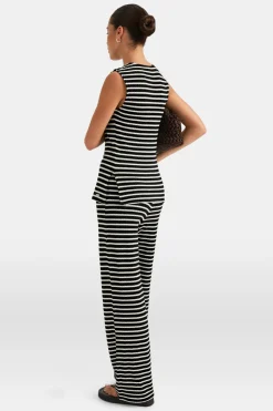 Stripe Knit Tie Detail Top - Black & White Stripe