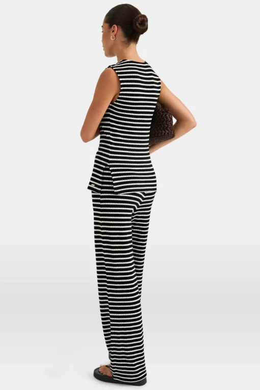 Stripe Knit Tie Detail Top - Black & White Stripe