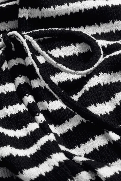 Stripe Knit Tie Detail Top - Black & White Stripe