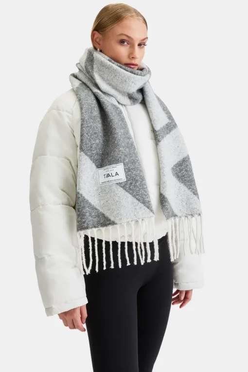 T Logo Brushed Scarf - Mid Grey And Light Grey