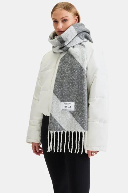 T Logo Brushed Scarf - Mid Grey And Light Grey