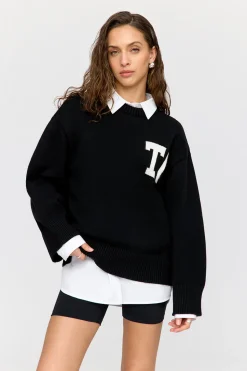 T Logo Knit Sweater - Black And Milk
