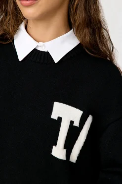 T Logo Knit Sweater - Black And Milk