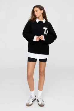 T Logo Knit Sweater - Black And Milk