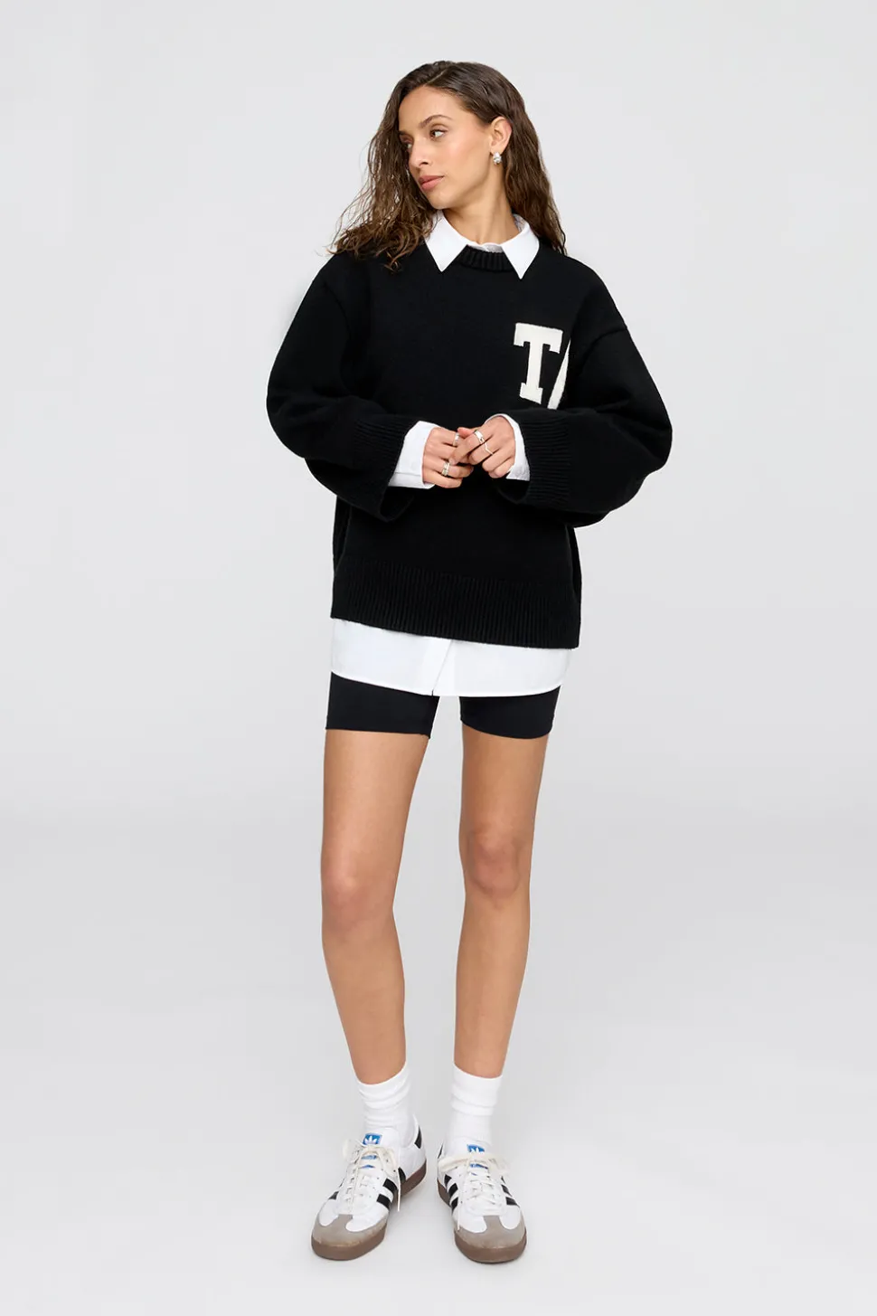 T Logo Knit Sweater - Black And Milk