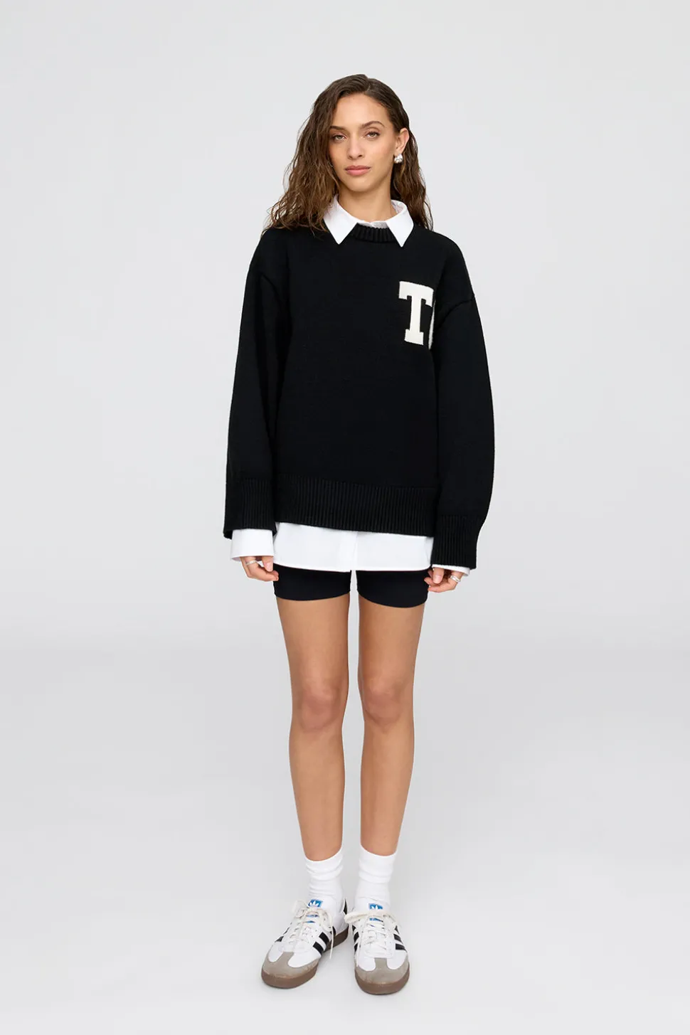 T Logo Knit Sweater - Black And Milk