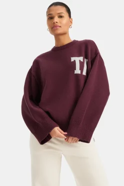 T Logo Knit Sweater - Burgundy And Buttermilk