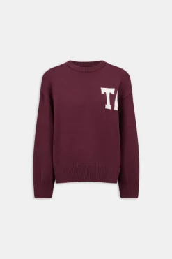T Logo Knit Sweater - Burgundy And Buttermilk