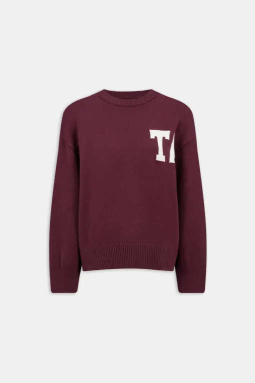 T Logo Knit Sweater - Burgundy And Buttermilk