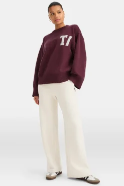 T Logo Knit Sweater - Burgundy And Buttermilk