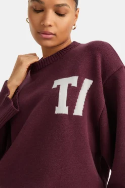 T Logo Knit Sweater - Burgundy And Buttermilk