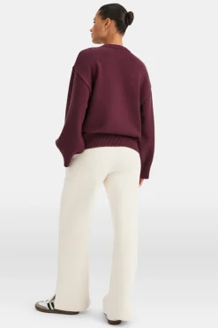 T Logo Knit Sweater - Burgundy And Buttermilk