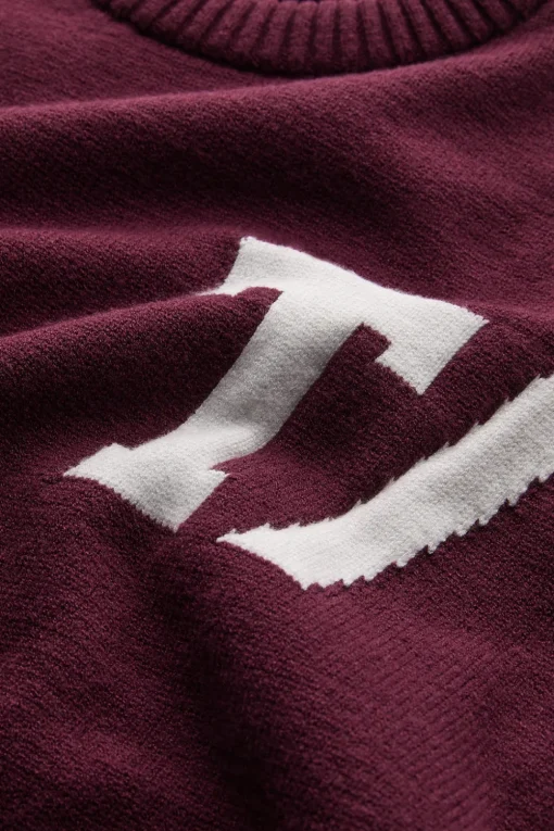 T Logo Knit Sweater - Burgundy And Buttermilk