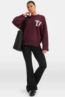T Logo Knit Sweater - Burgundy And Buttermilk