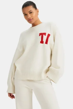 T Logo Knit Sweater - Buttermilk And Chilli Red