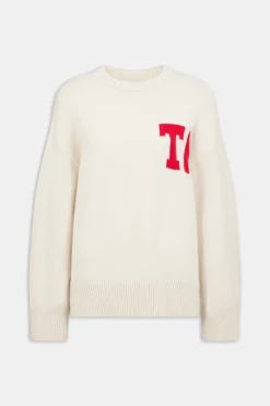 T Logo Knit Sweater - Buttermilk And Chilli Red