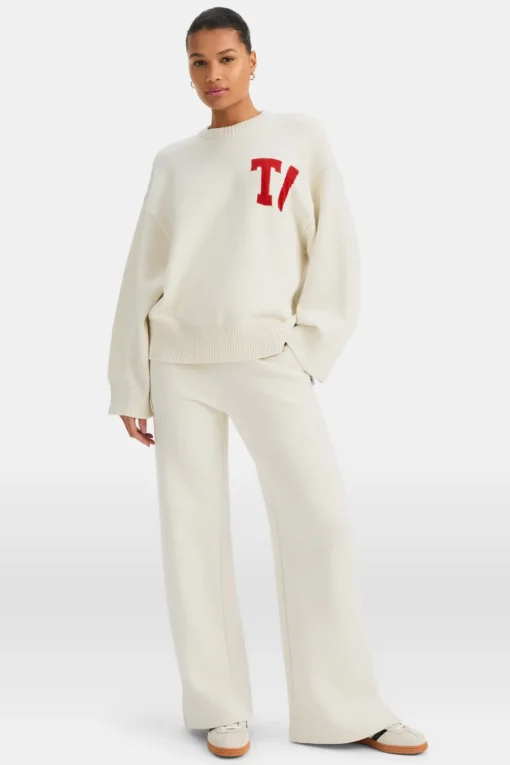 T Logo Knit Sweater - Buttermilk And Chilli Red