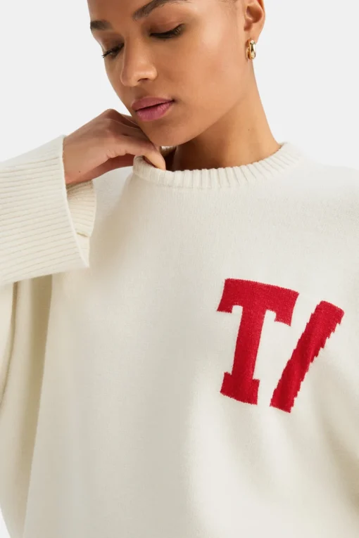 T Logo Knit Sweater - Buttermilk And Chilli Red