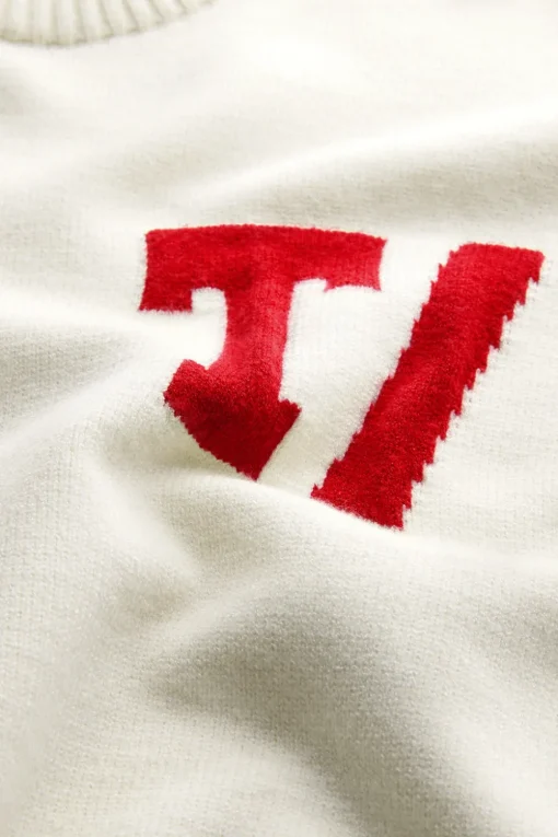 T Logo Knit Sweater - Buttermilk And Chilli Red