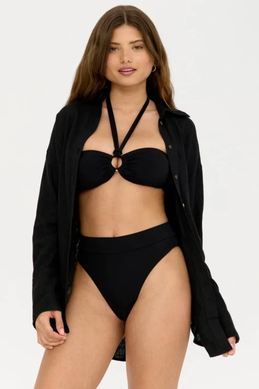 Tierra High Waisted Cheeky Bikini Brief - Shadow Black