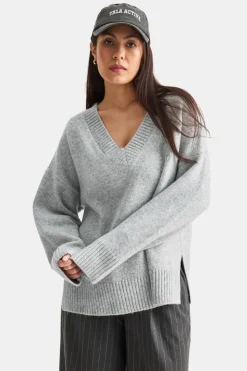 V Neck Jumper - Grey Marl