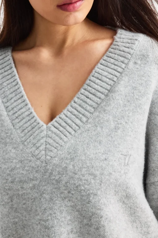 V Neck Jumper - Grey Marl