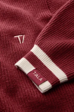 V Neck Knitted Cricket Jumper - Vintage Red & Ivory