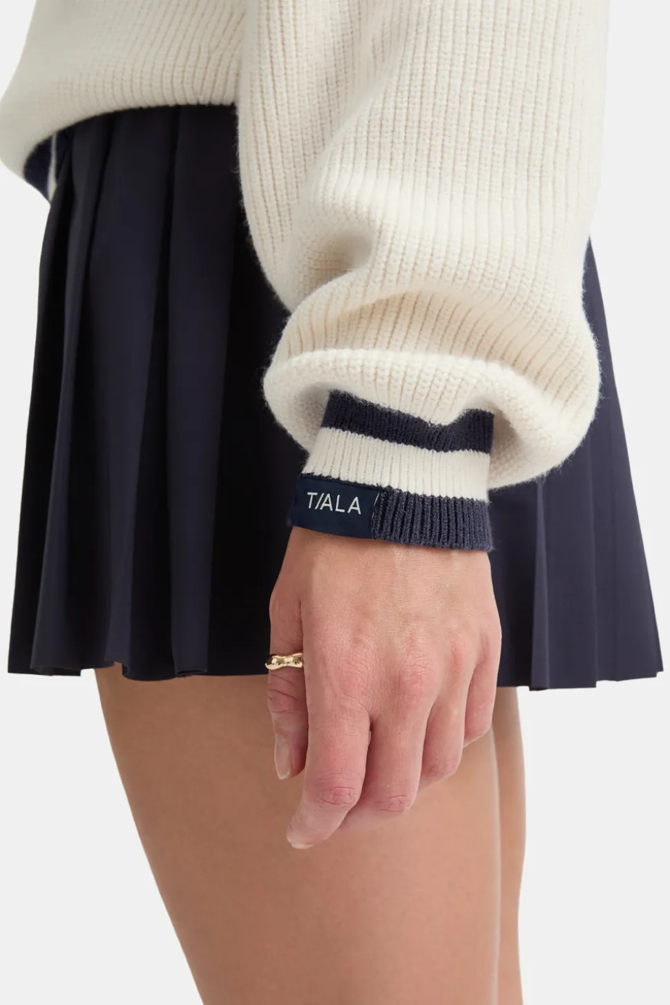 V Neck Knitted Cricket Jumper - Ivory & Midnight Navy