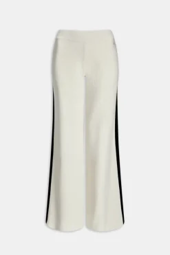 Wide Leg Contrast Ribbed Knit Trousers - Buttermilk And Black