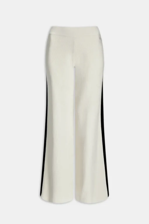 Wide Leg Contrast Ribbed Knit Trousers - Buttermilk And Black